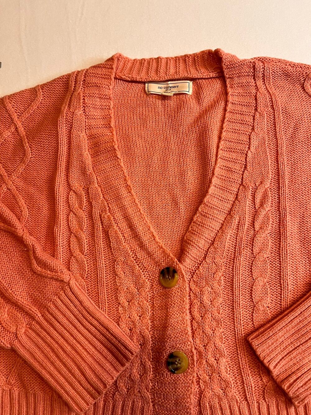 Cable Knit Cropped Cardigan by No Comment NYLA Coral Pink Size L